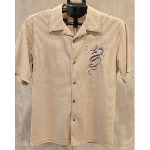 Vintage Enyce Dragon Button Shirt Beige Y2K Hip Hop Embroidered USA XL